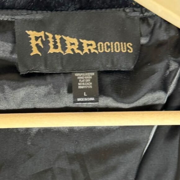 Furrocious Black Faux Fur Tie Front Stole Jacket Sz L - Picture 3 of 5